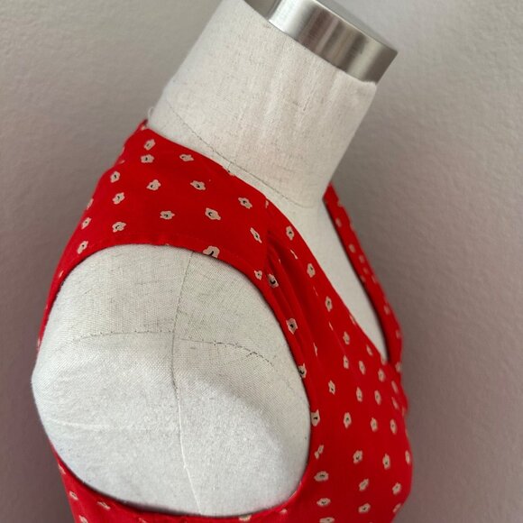 Madewell Silk Button-Front Sleeveless Midi Dress Red White Floral Print Sz S - Picture 7 of 13